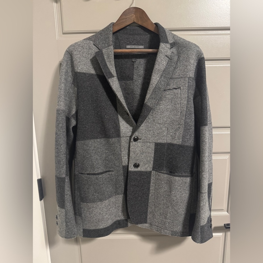 John Varvatos Gray Patchwork Knit Blazer – Size 48 (M/L)